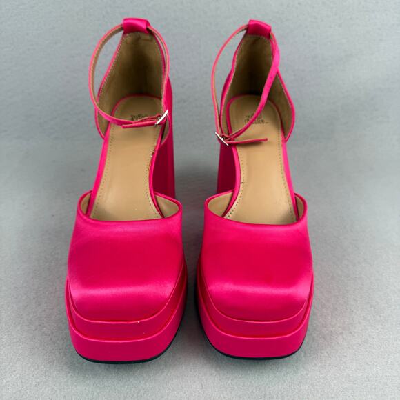 Y2K Chunky Block Heel Platform Shoes Pink Satin Mary Jane Strappy Women’s 7.5 - Picture 1 of 10